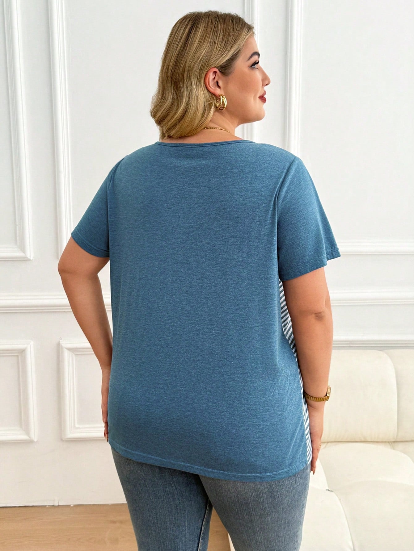 Plussiva Plus Size Maternity Striped Print Pocket Round Neck Short Sleeve Top Tshirts For Women Casual Tshirt Summer Tops Ladies New T Shirt Blouses