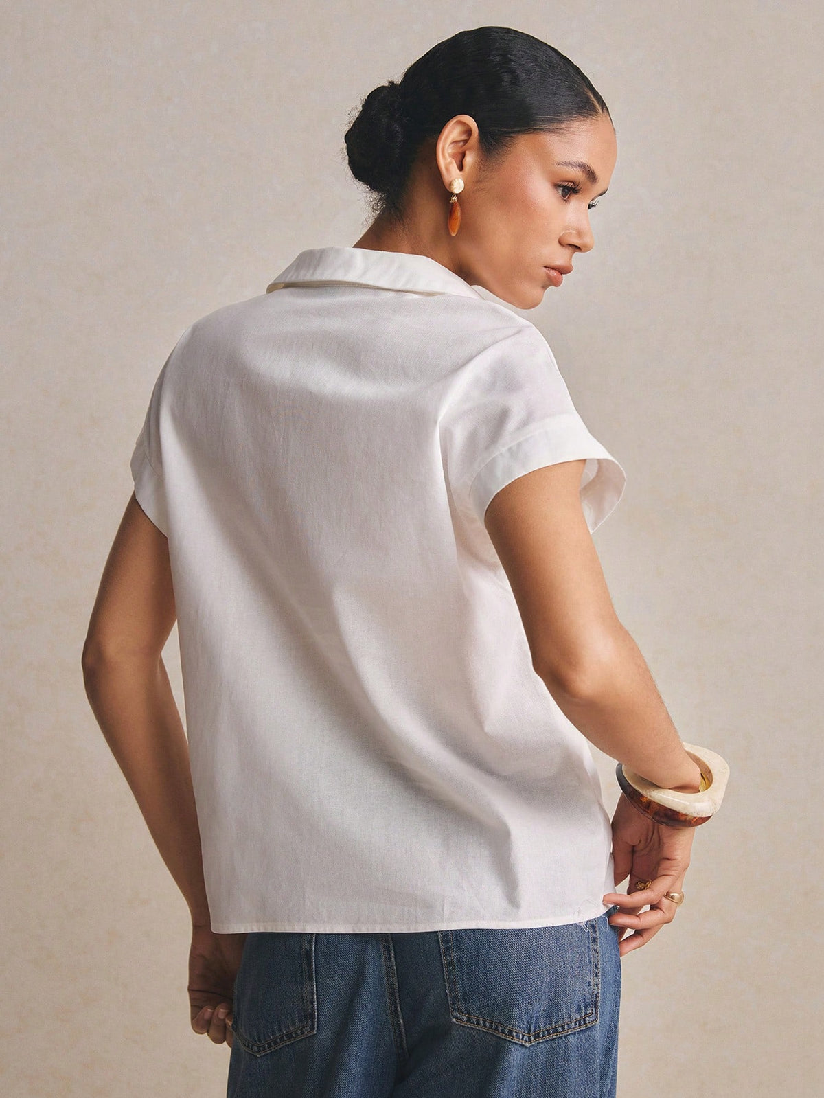 Poéselle Women's 100% Cotton Boxy White Shirt Lemon Embroidered,Short-Sleeve Button-Down Summer Blouse,Casual Vacation Holiday Fruit Motif Top,Cottagecore