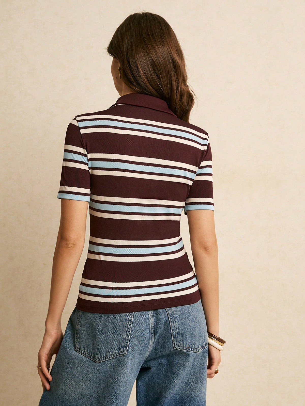 Poéselle Women's Striped Patchwork Casual Versatile Daily Wear Short Sleeve T-Shirt, Going Out Tops,Elegant Women's Blouses, Casual Blouses,Work Outfits