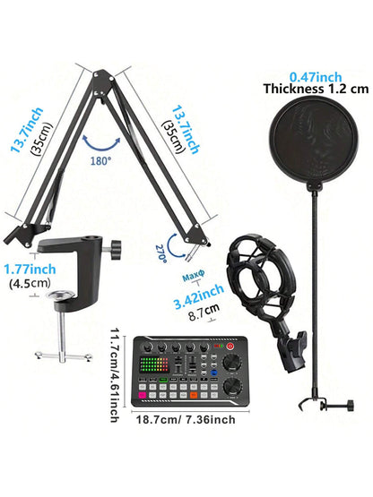 Podcast Equipment Bundle, Recording Studio Package With Voice Changer, Live Sound Card, Professional Audio Mixer- Audio Interface For Laptop Computer Vlog Living Broadcast Live Streaming (F998)