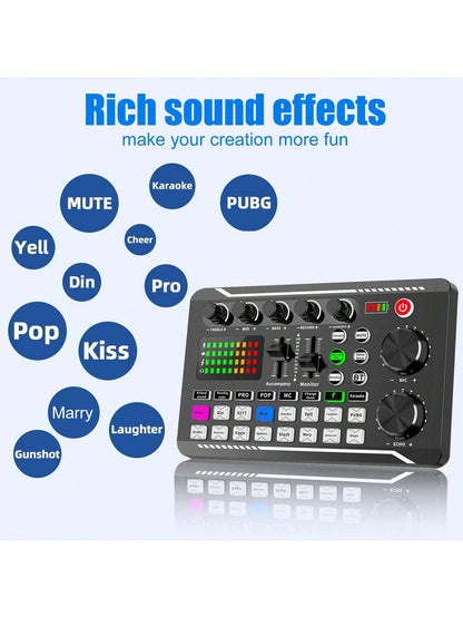 Podcast Equipment Bundle, Recording Studio Package With Voice Changer, Live Sound Card, Professional Audio Mixer- Audio Interface For Laptop Computer Vlog Living Broadcast Live Streaming (F998)