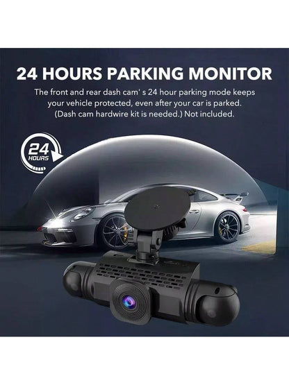 Podofo 360° Dash Cam Front And Rear Inside,4 Channel 3" IPS Touchscreen Dash Cam Front And Rear Inside Left Right,4*1080P Dash Camera With 8 IR Night Vision,Loop Recording,G-Sensor,24 Hours Recording