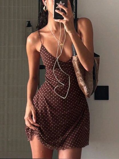 Polka Dot Mesh Lined Slip Mini Dress,Back To School Super Short Dress Elegant Summer