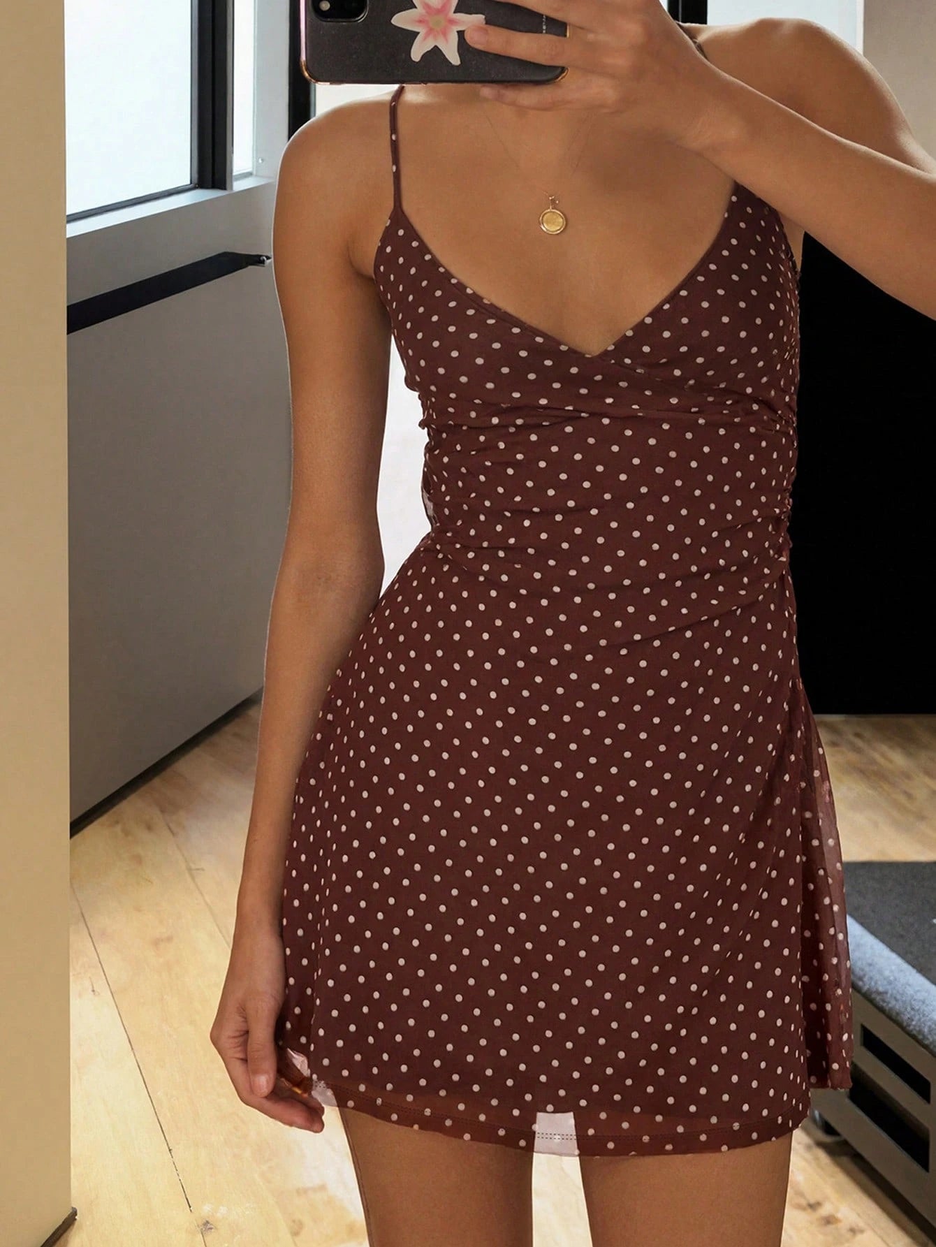 Polka Dot Mesh Lined Slip Mini Dress,Back To School Super Short Dress Elegant Summer