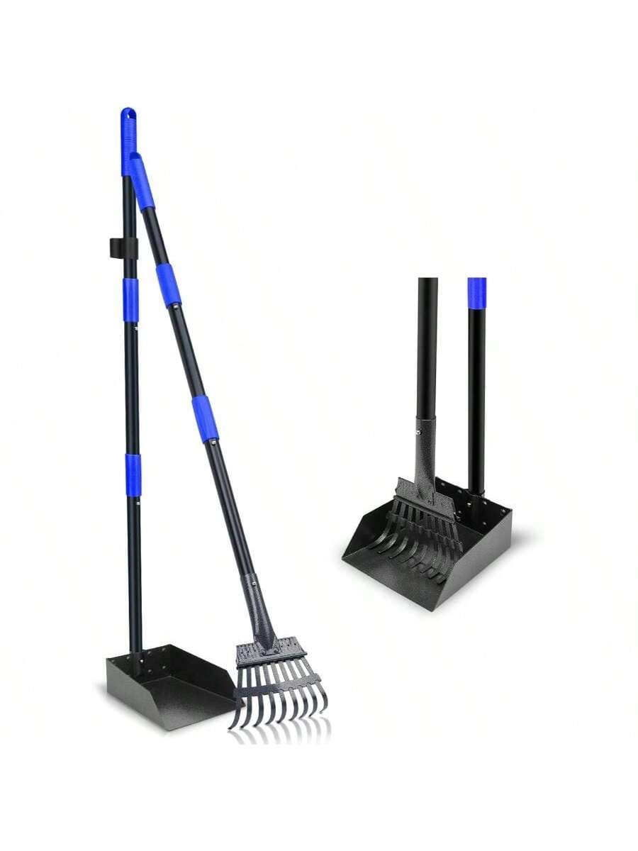 Pooper Scooper, Dog Pooper Scooper Tray And Rake Set With Adjustable Stainless Steel Long Handle For Large Medium Small Dogs