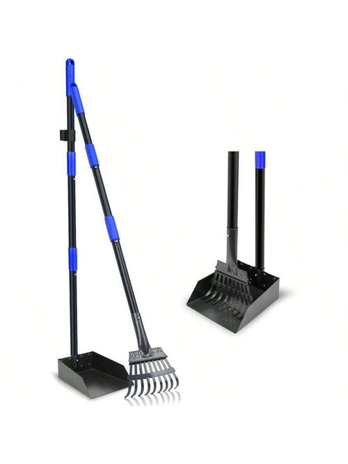 Pooper Scooper, Dog Pooper Scooper Tray And Rake Set With Adjustable Stainless Steel Long Handle For Large Medium Small Dogs