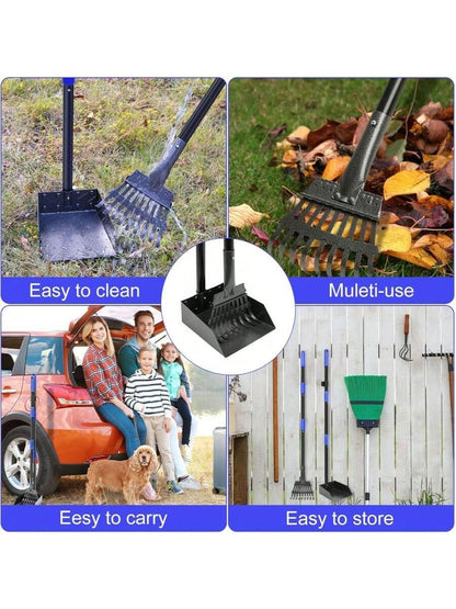 Pooper Scooper, Dog Pooper Scooper Tray And Rake Set With Adjustable Stainless Steel Long Handle For Large Medium Small Dogs