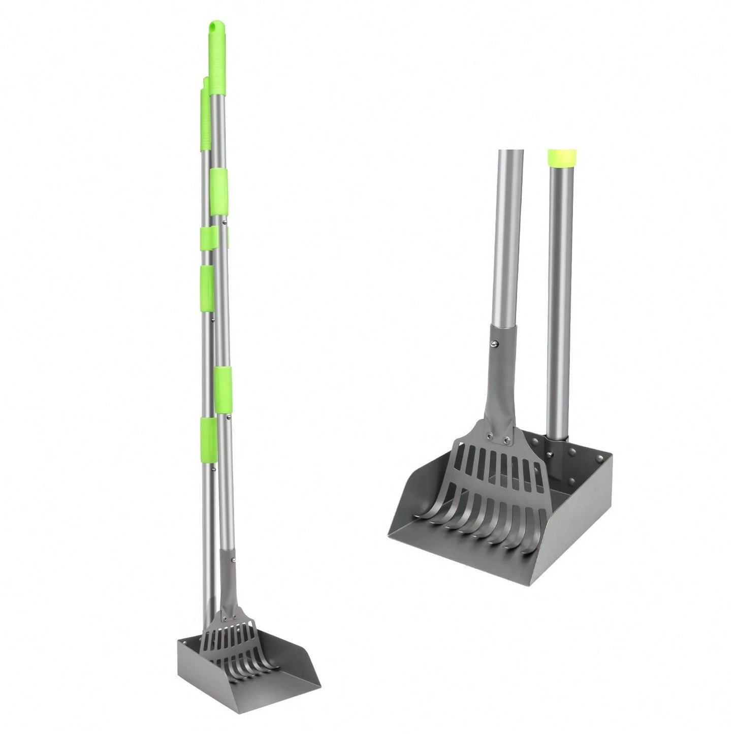 Pooper Scooper, Dog Pooper Scooper Tray And Rake Set With Adjustable Stainless Steel Long Handle For Large Medium Small Dogs