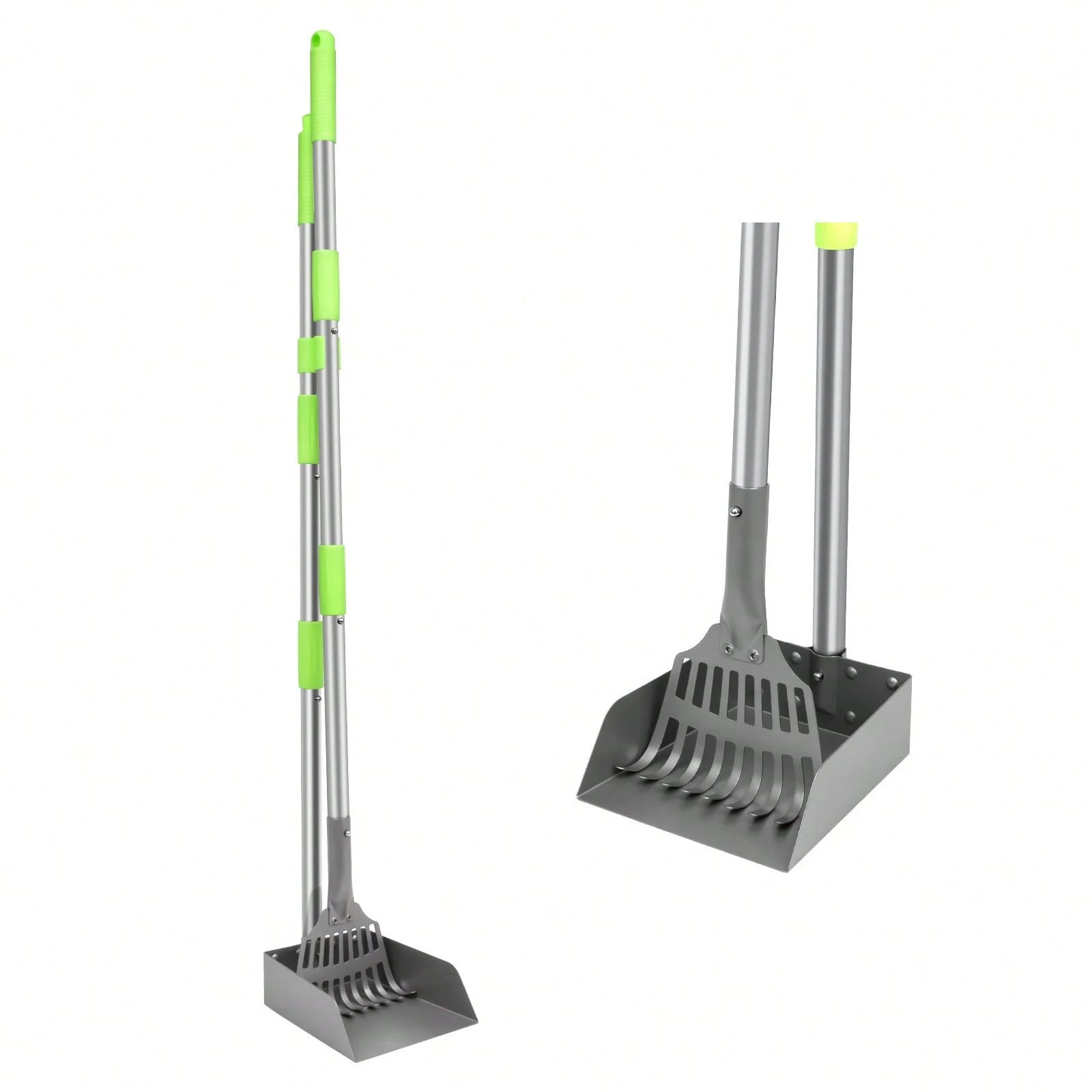 Pooper Scooper, Dog Pooper Scooper Tray And Rake Set With Adjustable Stainless Steel Long Handle For Large Medium Small Dogs