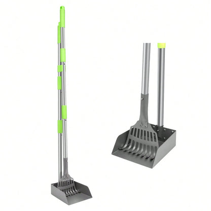 Pooper Scooper, Dog Pooper Scooper Tray And Rake Set With Adjustable Stainless Steel Long Handle For Large Medium Small Dogs