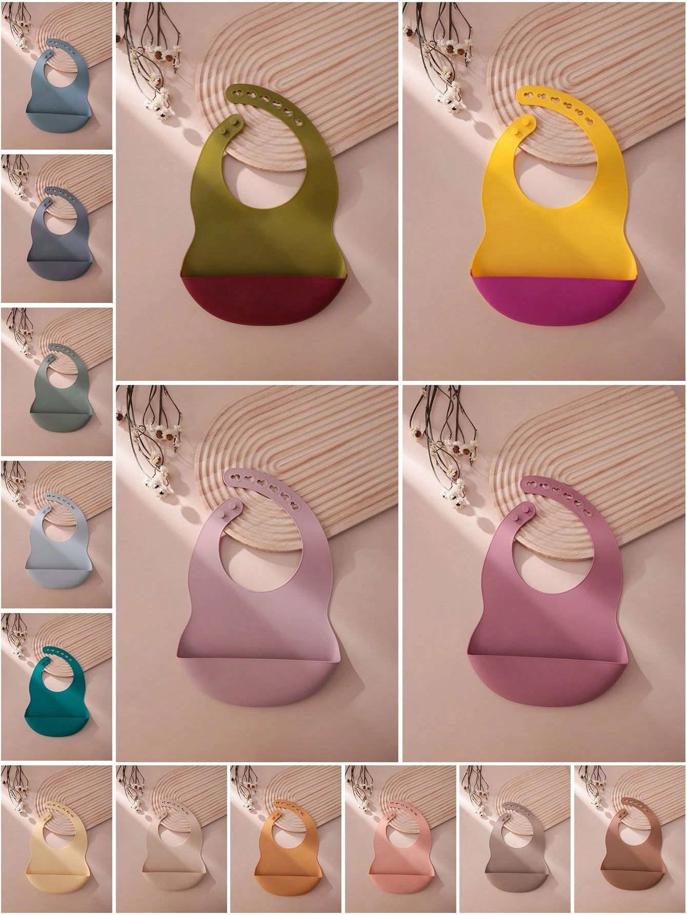 PopLittleOne 1pc Baby Silicone Bib, Solid Color Baby Tableware, Adjustable Baby Bib, Feeding Training Baby Supplies, Waterproof Baby Bib