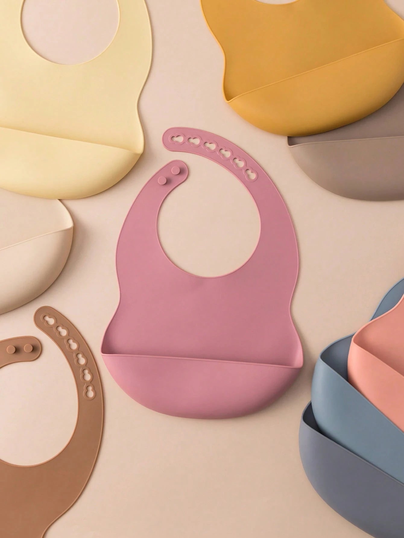 PopLittleOne 1pc Baby Silicone Bib, Solid Color Baby Tableware, Adjustable Baby Bib, Feeding Training Baby Supplies, Waterproof Baby Bib