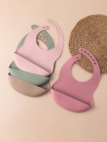 PopLittleOne 1pc Baby Silicone Bib, Solid Color Baby Tableware, Adjustable Baby Bib, Feeding Training Baby Supplies, Waterproof Baby Bib