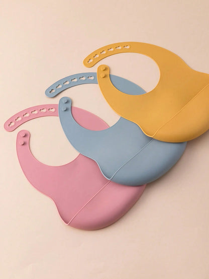 PopLittleOne 1pc Baby Silicone Bib, Solid Color Baby Tableware, Adjustable Baby Bib, Feeding Training Baby Supplies, Waterproof Baby Bib