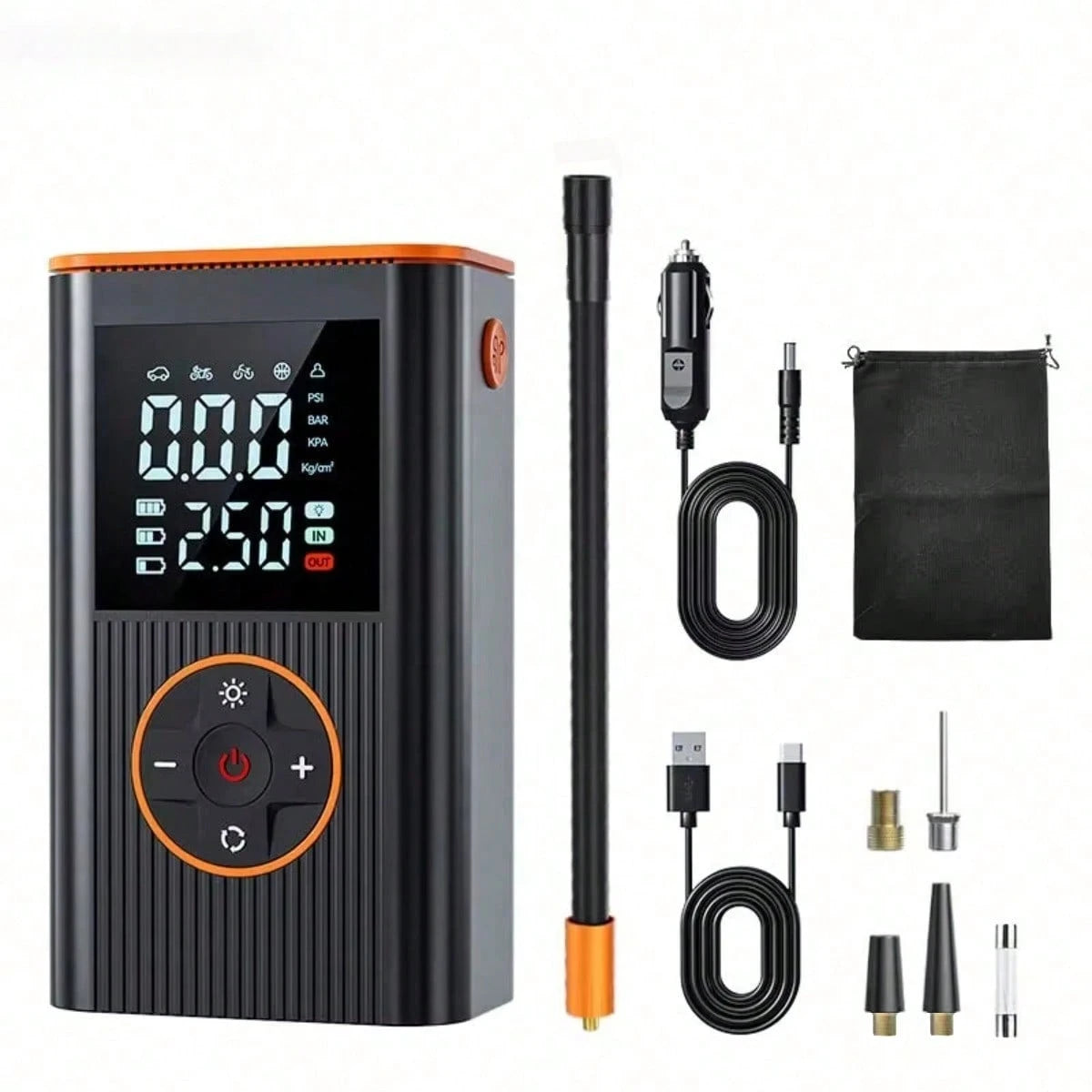 Portable Air Pump Inflator- Car Tire Air Pump, 150PSI Wireless Air Pump With Pressure Gauge And LED Light- 3x Faster Inflation For Cars, Motorcycles, Balls And Bicycles, Black 7.4V/DC12V 1800MAH