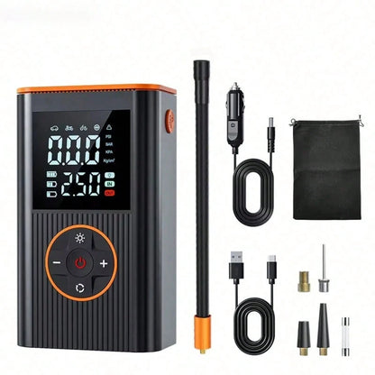 Portable Air Pump Inflator- Car Tire Air Pump, 150PSI Wireless Air Pump With Pressure Gauge And LED Light- 3x Faster Inflation For Cars, Motorcycles, Balls And Bicycles, Black 7.4V/DC12V 1800MAH
