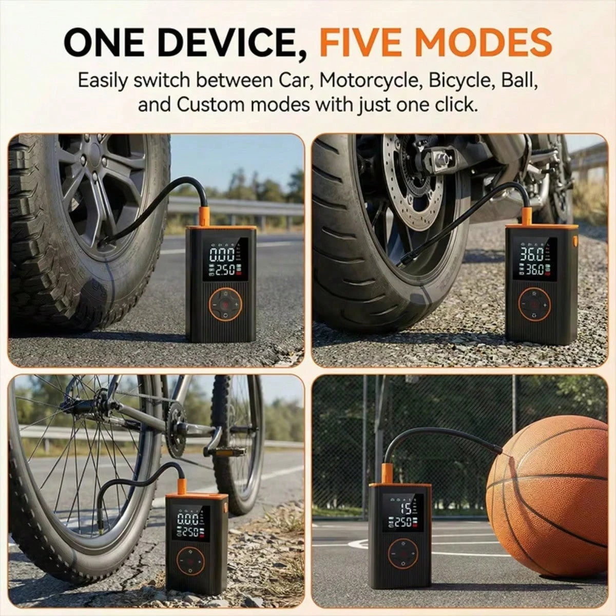 Portable Air Pump Inflator- Car Tire Air Pump, 150PSI Wireless Air Pump With Pressure Gauge And LED Light- 3x Faster Inflation For Cars, Motorcycles, Balls And Bicycles, Black 7.4V/DC12V 1800MAH