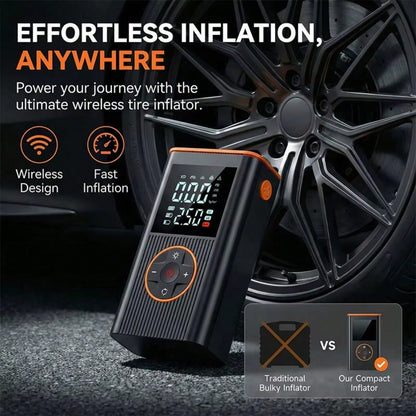 Portable Air Pump Inflator- Car Tire Air Pump, 150PSI Wireless Air Pump With Pressure Gauge And LED Light- 3x Faster Inflation For Cars, Motorcycles, Balls And Bicycles, Black 7.4V/DC12V 1800MAH