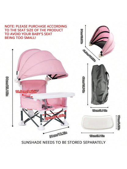 Portable Children's Dining Chair, Easy Clean Toddler Booster Seat, Detachable Plate Baby Feeding Seat With Safety Belt, Metal Frame For Stability, Pink