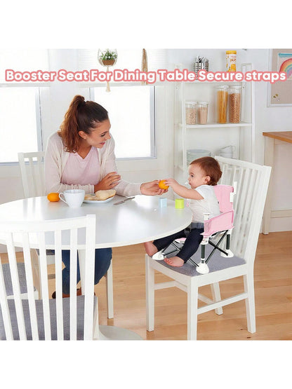 Portable Children's Dining Chair, Easy Clean Toddler Booster Seat, Detachable Plate Baby Feeding Seat With Safety Belt, Metal Frame For Stability, Pink