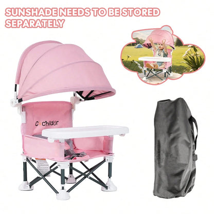 Portable Children's Dining Chair, Easy Clean Toddler Booster Seat, Detachable Plate Baby Feeding Seat With Safety Belt, Metal Frame For Stability, Pink