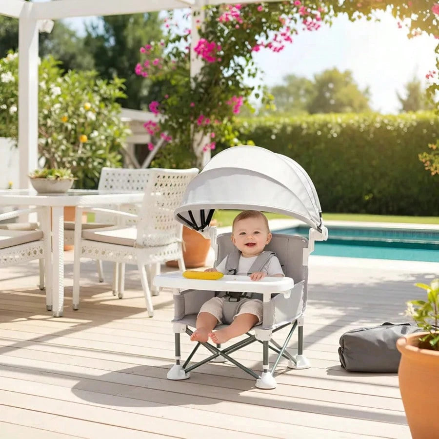 Portable Children's Dining Chair, Easy Clean Toddler Booster Seat, Detachable Plate Baby Feeding Seat With Safety Belt, Metal Frame For Stability, Pink