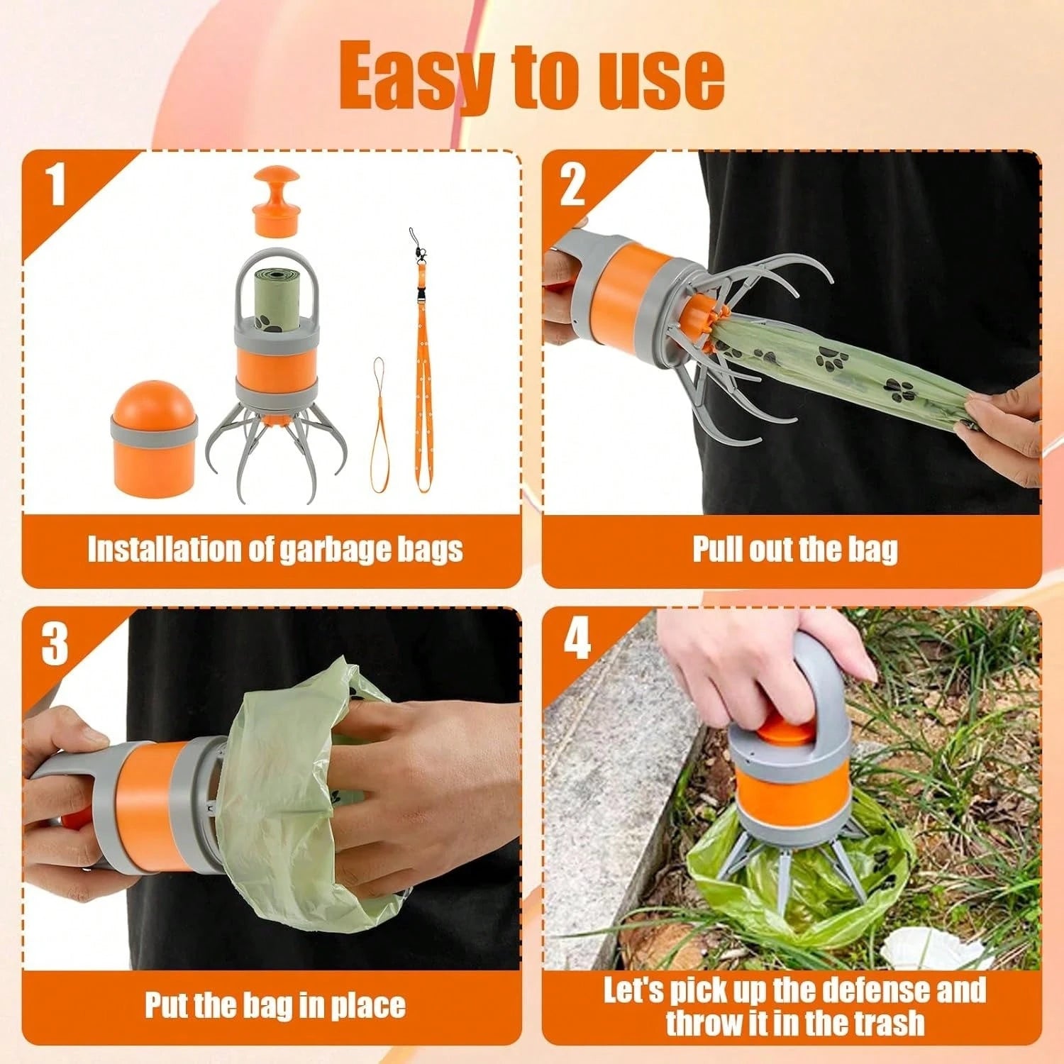 Portable Dog Feces Cleaner, Non-Contact Dog Waste Cleaner, Suitable For Small And Large Dogs, With Garbage Bag Additions And Dog Poop Bag, Without Battery