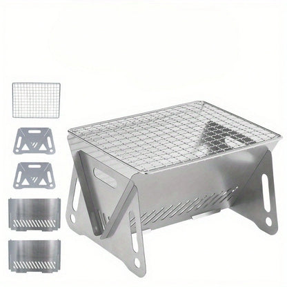 Portable Folding Campfire Stove- Stainless Steel Outdoor BBQ Grill And Fire Pit For Camping, Backyard, Picnics- Lightweight And Durable, Easy To Assemble And Disassemble, Portable Camping Stove, Pic