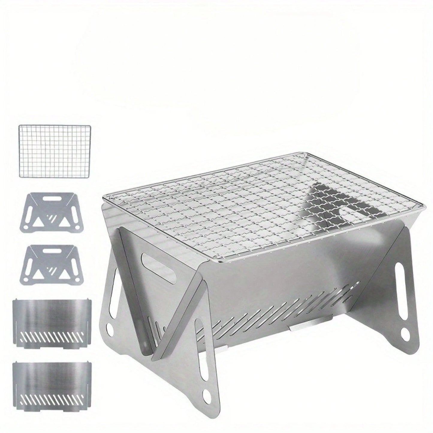 Portable Folding Campfire Stove- Stainless Steel Outdoor BBQ Grill And Fire Pit For Camping, Backyard, Picnics- Lightweight And Durable, Easy To Assemble And Disassemble, Portable Camping Stove, Pic