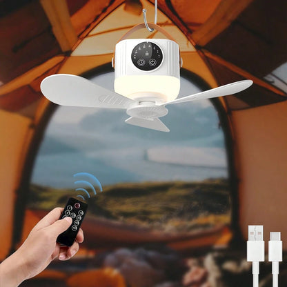 Portable LED Camping Light With Fan, Remote Control, Smart Timer, Rechargeable Hanging Fan, Suitable For Outdoor Camping, Travel, Bedroom, Dorm, Back To School, Summer Cooling Essential, Multi-Functio