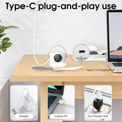 Portable LED Camping Light With Fan, Remote Control, Smart Timer, Rechargeable Hanging Fan, Suitable For Outdoor Camping, Travel, Bedroom, Dorm, Back To School, Summer Cooling Essential, Multi-Functio
