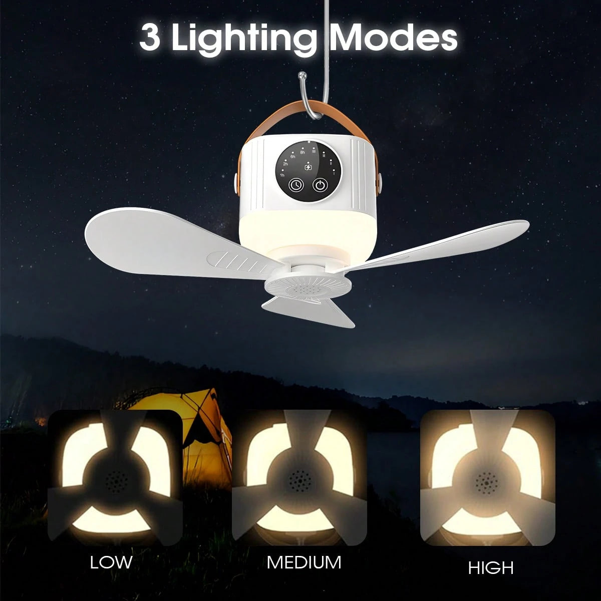 Portable LED Camping Light With Fan, Remote Control, Smart Timer, Rechargeable Hanging Fan, Suitable For Outdoor Camping, Travel, Bedroom, Dorm, Back To School, Summer Cooling Essential, Multi-Functio
