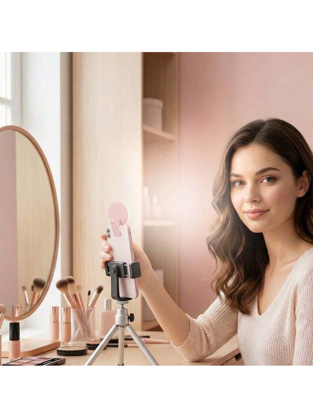 Portable LED Selfie Ring Light Mirror Lamp, Portable Lighting Lamp, Beauty Halo Light For Photography, Live Streaming Clip Light Selfie Light, LED Light, Night Light, Reading Light, Suitable For Campi