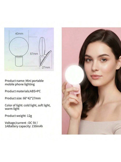 Portable LED Selfie Ring Light Mirror Lamp, Portable Lighting Lamp, Beauty Halo Light For Photography, Live Streaming Clip Light Selfie Light, LED Light, Night Light, Reading Light, Suitable For Campi