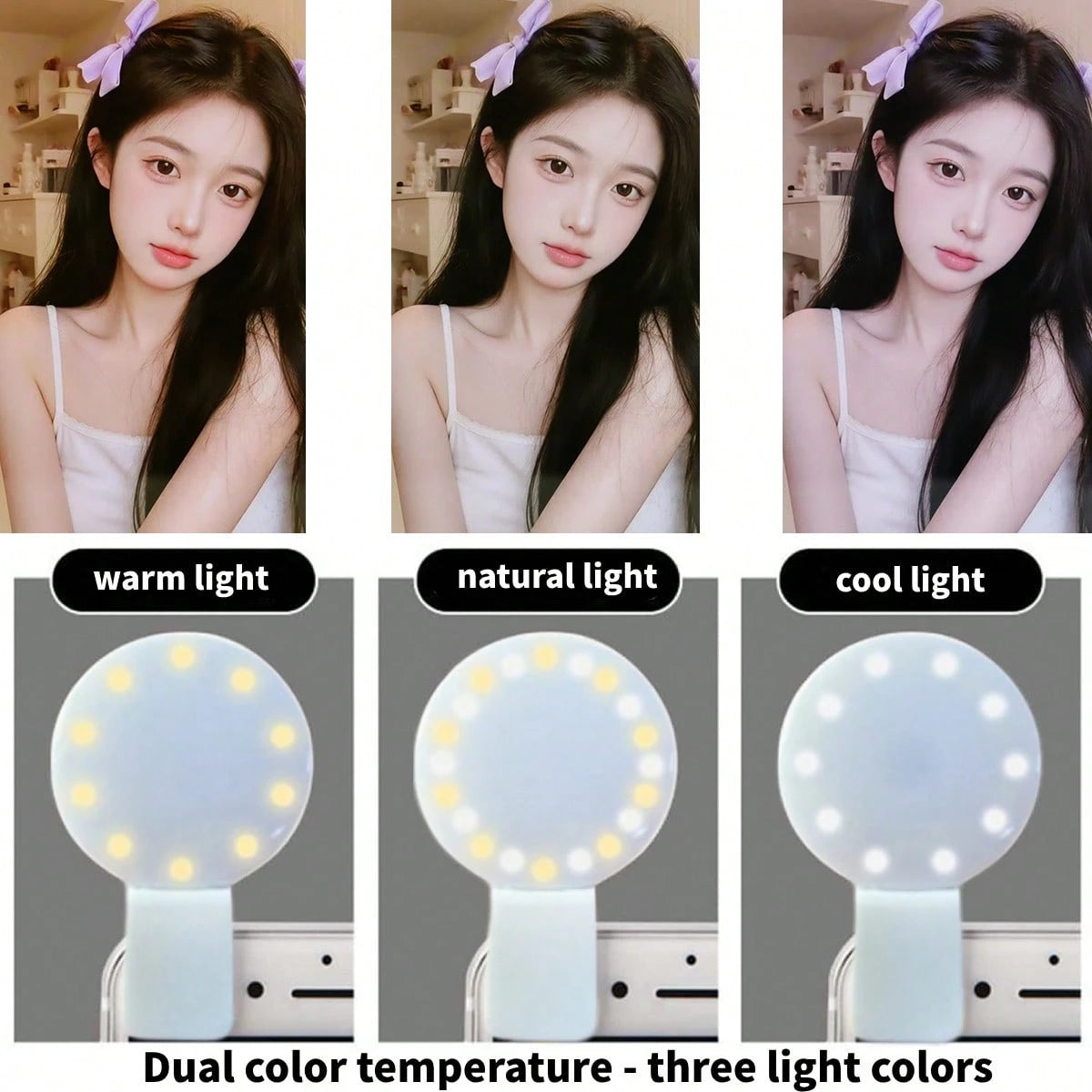 Portable LED Selfie Ring Light Mirror Lamp, Portable Lighting Lamp, Beauty Halo Light For Photography, Live Streaming Clip Light Selfie Light, LED Light, Night Light, Reading Light, Suitable For Campi