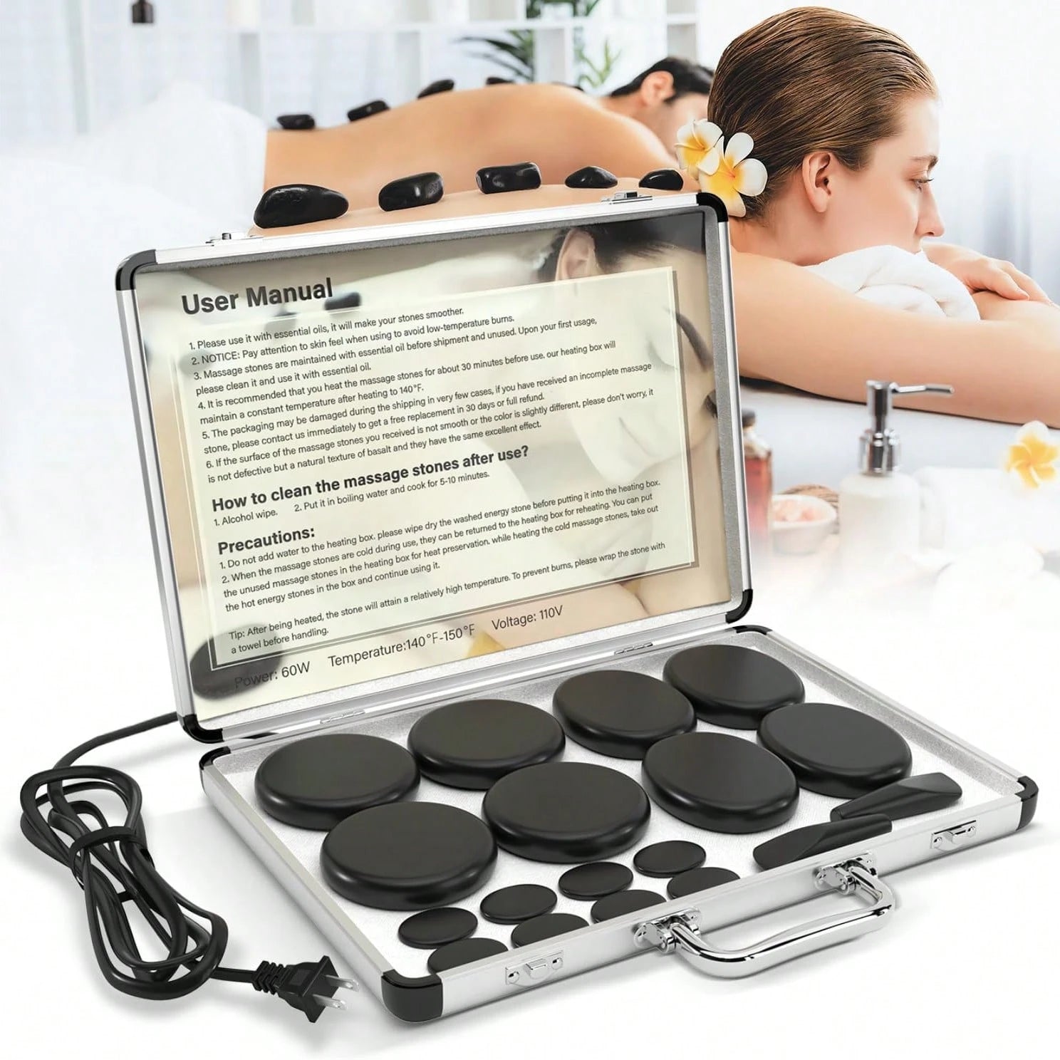 Portable Massage Stone Warmer, 18pcs Hot Stone Massage Set, Electric Rock Heater Kit, Dry Heating Box For SPA Center, Beauty Salon, Travel & Home Use