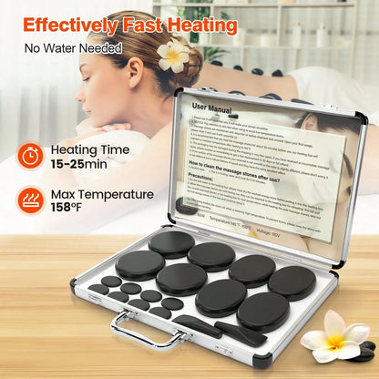 Portable Massage Stone Warmer, 18pcs Hot Stone Massage Set, Electric Rock Heater Kit, Dry Heating Box For SPA Center, Beauty Salon, Travel & Home Use