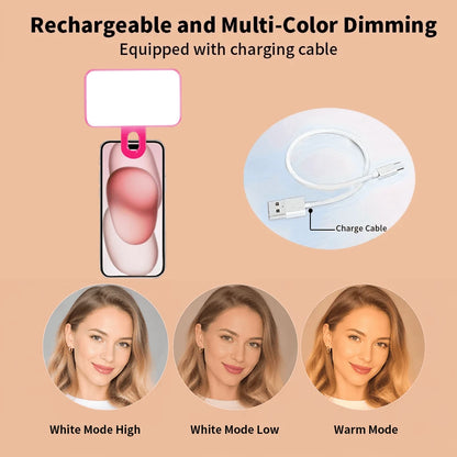 Portable Selfie Fill Light With Clip, Suitable For Phone Camera, Video Conference, 3 Lighting Modes, Rechargeable, Compact, Fit For Laptop/Phone/Tablet/Zoom Call/Makeup, Ideal For Selfie And Live Stre