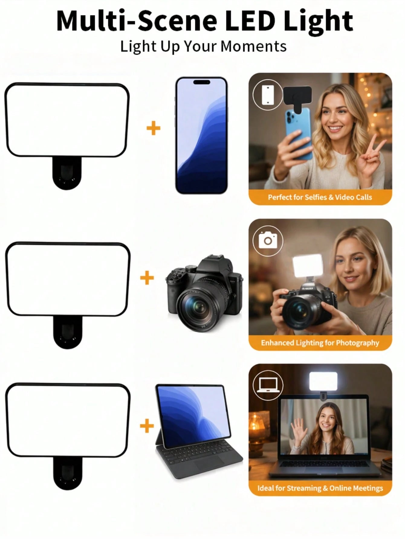 Portable Selfie Fill Light With Clip, Suitable For Phone Camera, Video Conference, 3 Lighting Modes, Rechargeable, Compact, Fit For Laptop/Phone/Tablet/Zoom Call/Makeup, Ideal For Selfie And Live Stre