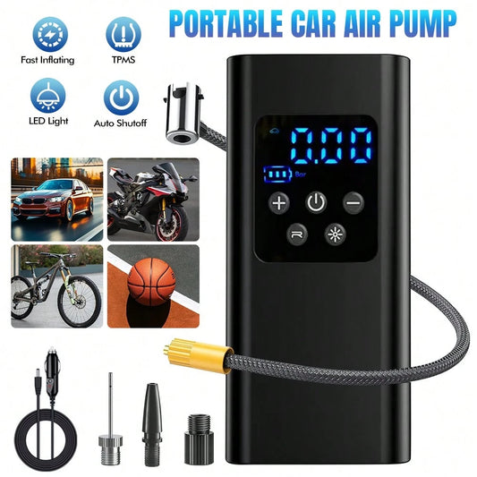 Portable Tire Inflator, 150PSI Car Air Compressor With LED Light & Digital Pressure Gauge, Electric Air Pump For Car Tires, Motorcycle, Bicycle, Ball, Dual Power Vehicle Inflator, Car Plug-In Model