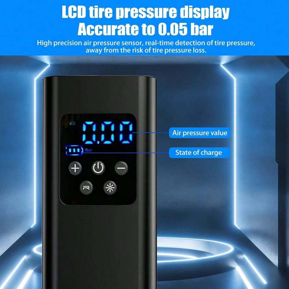 Portable Tire Inflator, 150PSI Car Air Compressor With LED Light & Digital Pressure Gauge, Electric Air Pump For Car Tires, Motorcycle, Bicycle, Ball, Dual Power Vehicle Inflator, Car Plug-In Model