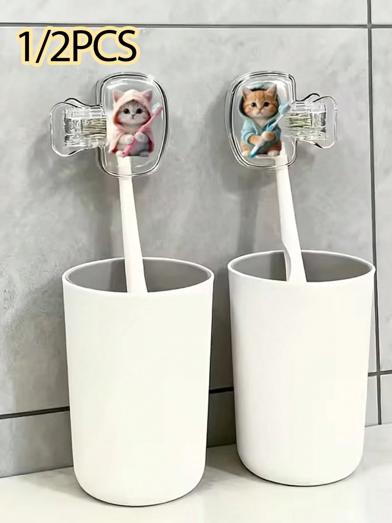 Portable Toothbrush Head Cover With Cute Blue And Pink Cat Pattern, Storage Box, Toothbrush Protective Cap Holder, Essential Bathroom Accessory For Home, Business Travel, Daily Use And Outdoor Travel