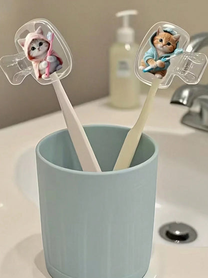 Portable Toothbrush Head Cover With Cute Blue And Pink Cat Pattern, Storage Box, Toothbrush Protective Cap Holder, Essential Bathroom Accessory For Home, Business Travel, Daily Use And Outdoor Travel