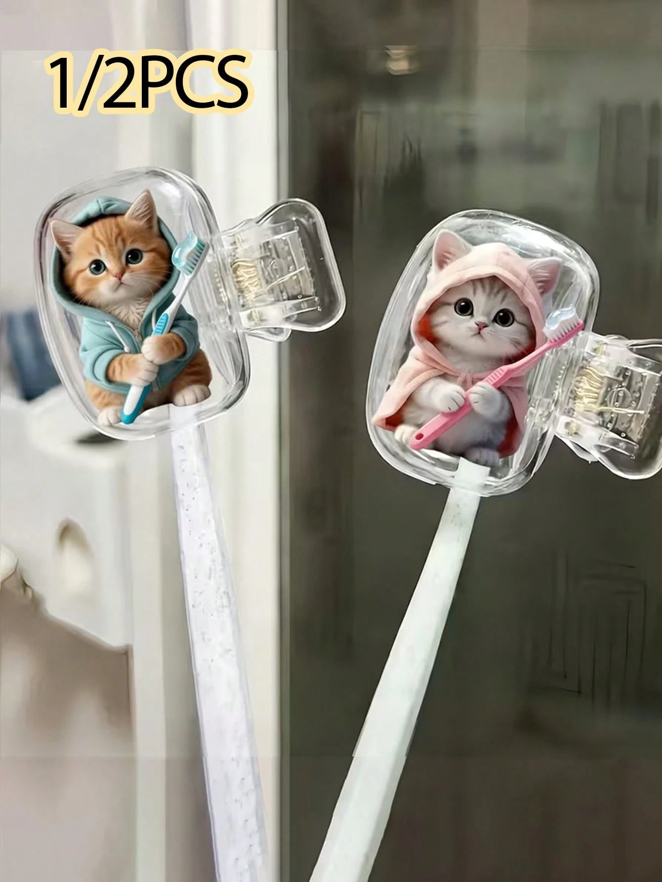 Portable Toothbrush Head Cover With Cute Blue And Pink Cat Pattern, Storage Box, Toothbrush Protective Cap Holder, Essential Bathroom Accessory For Home, Business Travel, Daily Use And Outdoor Travel