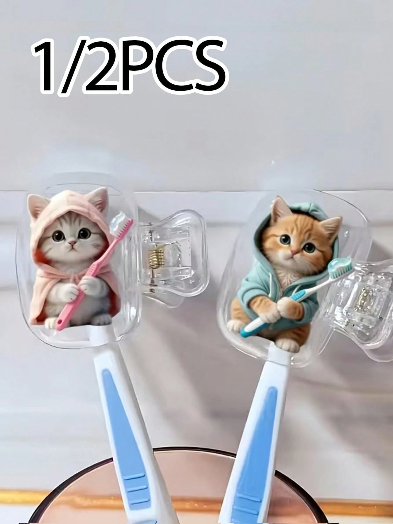 Portable Toothbrush Head Cover With Cute Blue And Pink Cat Pattern, Storage Box, Toothbrush Protective Cap Holder, Essential Bathroom Accessory For Home, Business Travel, Daily Use And Outdoor Travel