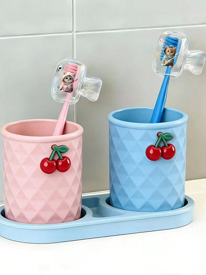 Portable Toothbrush Head Cover With Cute Blue And Pink Cat Pattern, Storage Box, Toothbrush Protective Cap Holder, Essential Bathroom Accessory For Home, Business Travel, Daily Use And Outdoor Travel