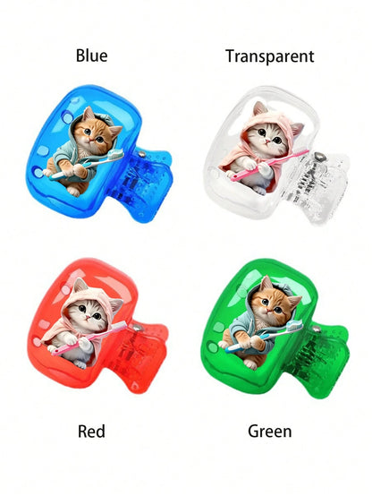 Portable Toothbrush Head Cover With Cute Blue And Pink Cat Pattern, Storage Box, Toothbrush Protective Cap Holder, Essential Bathroom Accessory For Home, Business Travel, Daily Use And Outdoor Travel