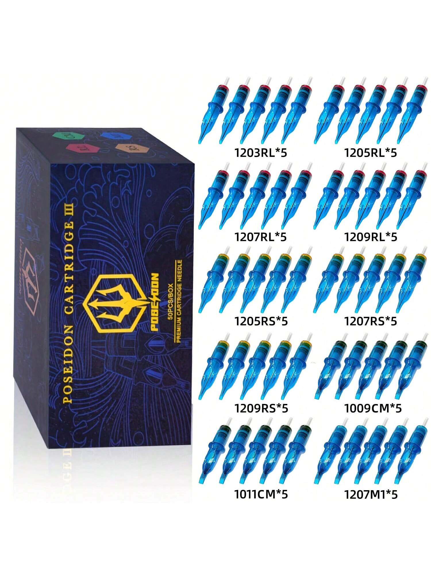 POSEIDON 50pcs/Box Disposable Mixed Size Tattoo Needles, Standard Round Liner Needles, Suitable For Tattoo Artists And Beginners, Body Art Tattoo Supplies