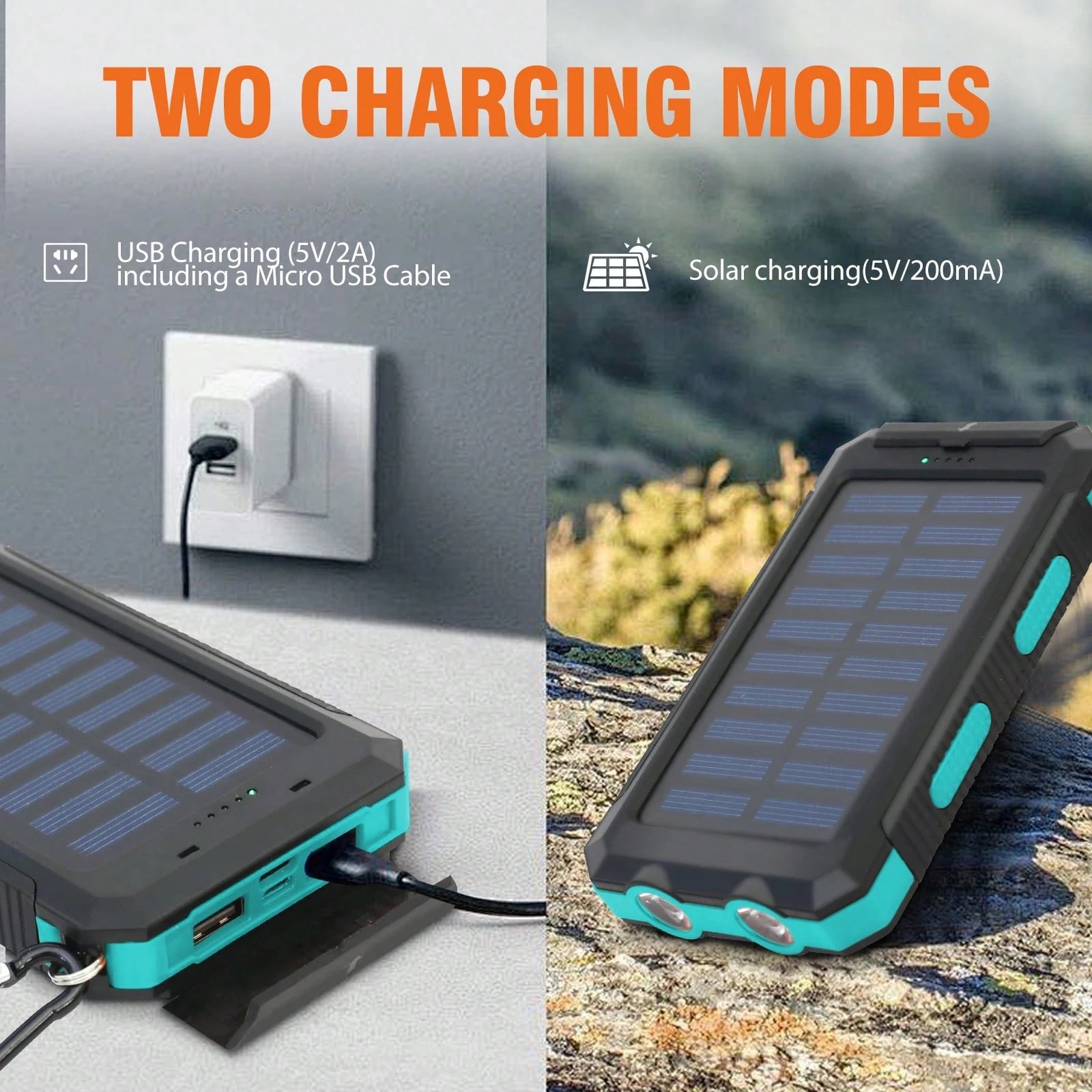 Power-Bank-Solar-Charger- 8000mAh Portable Charger,Solar Power Bank,External Battery Pack, Built-In Super Bright Flashlight,Solar Charger For Cell Phone, Portable Solar Power Bank,Dual-Purpose Char