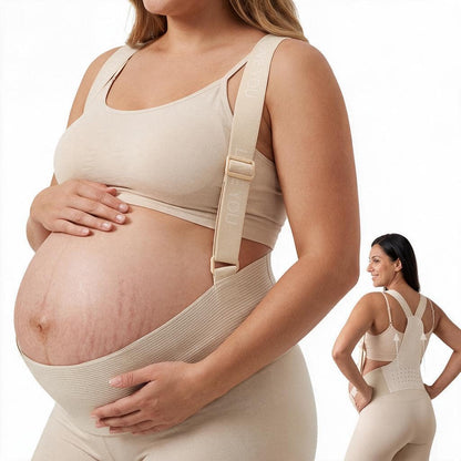 Pregnancy Belly Band, Pregnancy Support Belt With Shoulder Strap, Adjustable Maternity Belt, Highly Elastic And Breathable Fabric Easy To Wear (Beige)